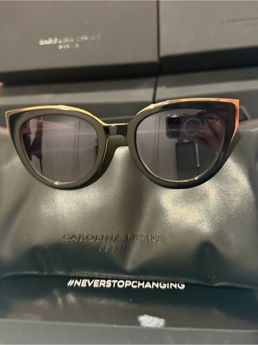 Carolina Lemke Oversized cat eye  Sunglasses - Black & Gold Trim two tone - Picture 7 of 13